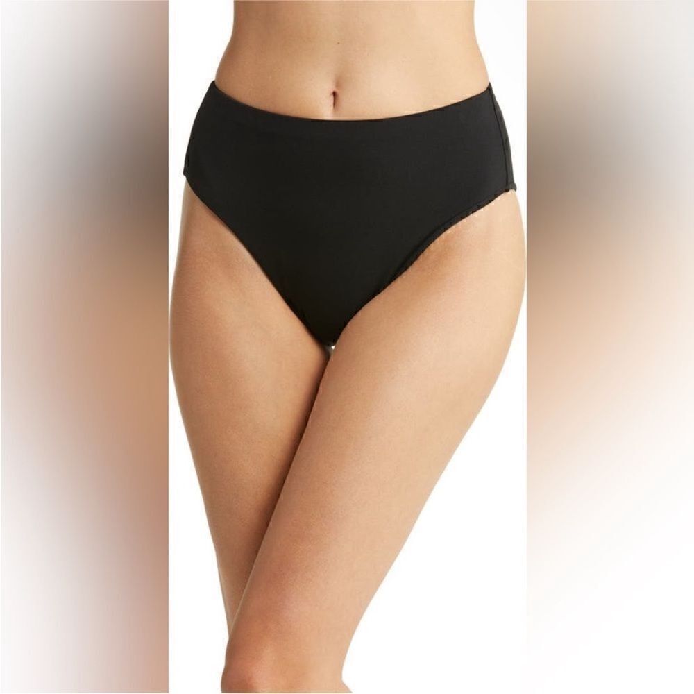 Robin Piccone NWT High Waist Textured Bikini Bottom in Black Size XS